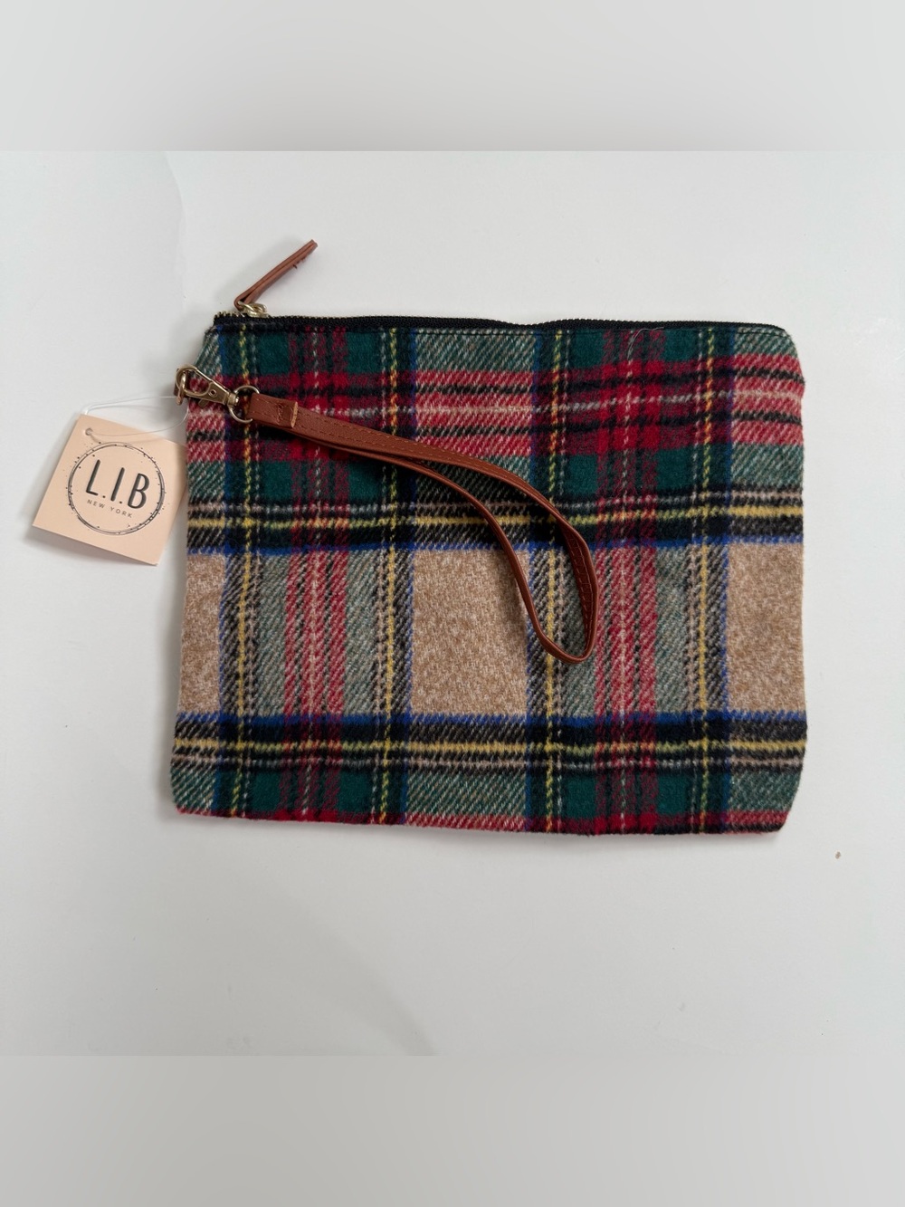L.I.B. New York Plaid Flannel Wristlet Pouch Clutch